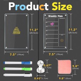 MIKEDE Magnetic Acrylic Calendar for Fridge, 2 Pack Refrigerator Calendar Magnetic Dry Erase, Clear Whiteboard Calendar Planning Boards, Fridge Organizer with Strong Magnets, 6 Markers, 11.2"x7.5"