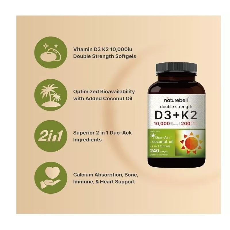 NatureBell Vitamin D3 K2, 10,000 IU Vitamin D, 200 mcg