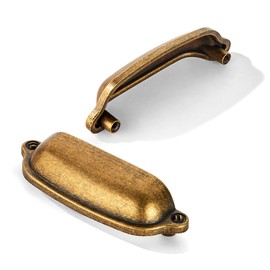 khtumeware 10 Pack 3 Inch(76mm) Bin Cup Drawer Pull,Antique Brass Cabinet Pulls Kitchen Cabinet Hardware, Furniture Pulls for Bathroom Cupboard Drawer Handles Dresser Pulls.