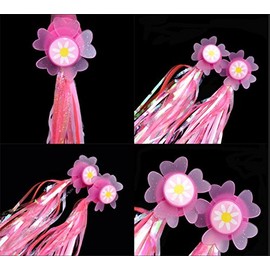 1 Pair Bike Handlebar Grips Streamers Pom-pom Ribbon Sparkle Tassel Poms for Kids Children Scooter Trike Bicycle Cycling Carrier Attachment Accessories (Sunflower)