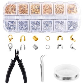 Marstey 1200pcs Crimp Beads Set, Included Lobster Clasps, Crimp Tubes, Jump Rings, Crimp Bead Covers, Beading Wire and Bead Crimping Pliers, Jewelry Making Tool Kit with Case