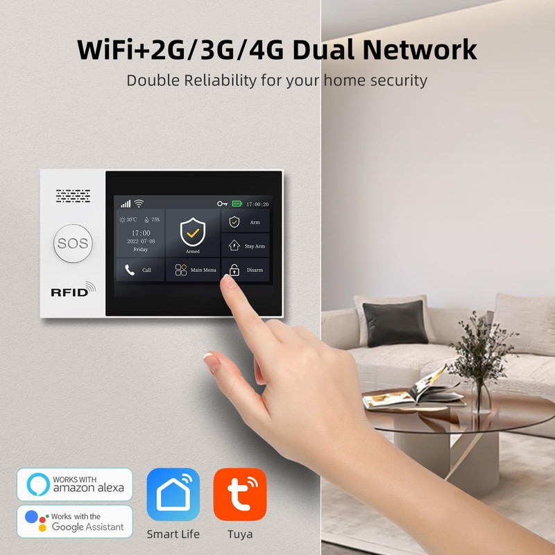 LWOHSI Wireless Home Alarm System with LCD Touch Screen,Smart Home