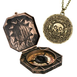 papapanda Pirate Jack Compass Aztec Coin Necklace Set