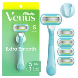 Venus Extra Smooth Women's Razor with Reusable Razor Handle, 5 Razor Blade Refills and Shower Holder