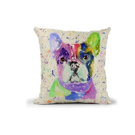 Vixar French Bulldog Frenchie Dog PetWatercolour Rainbow Art Linnen Cushion With filling or cover only, 40x40cm, gift, christmas, Birthday (Cover only)
