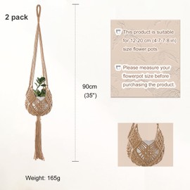 zuduoeoa 2 Packs Jute Hanging Planter, Macrame Plant Hangers Indoor Macrame for up to 8 inch Pot Plant Hanger Crochet Boho for Outdoor Home Decorations, Handwoven, 35 Inchs