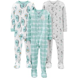Simple Joys by Carter's Baby Boys' 3-Pack Snug Fit Footed Cotton Pajamas, Avocados/Night Sky Print/Tie Dye, 5T