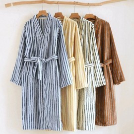 Unisex Winter Lounge Hotel Striped Bath Shower Gown Brown/FREE 2ea