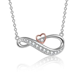 POPKIMI Infinity Necklace Sterling Silver Love Heart Pendant Necklace Fashion Jewelry Gifts for Women Birthday Friend