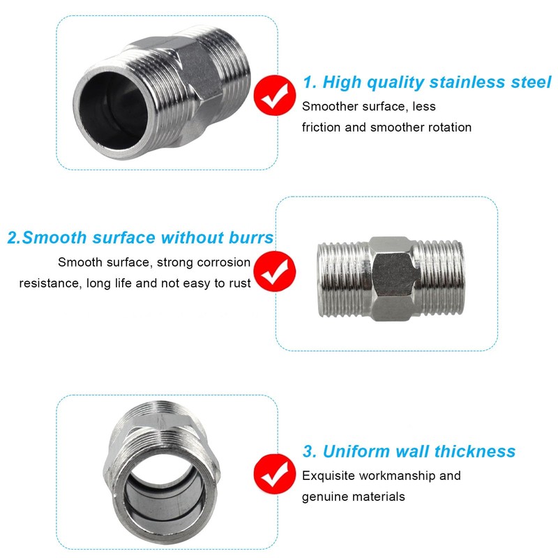 CYUaoao 1/2 Inch Double Nipple Shower Hose Adapter Stainless Steel