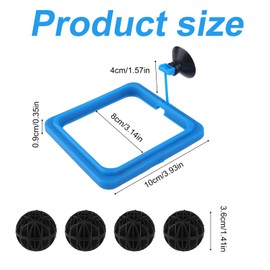 Square Turtle Feeding Ring, Fish Feeding Ring with Suction Cup Include 4pcs Nitrifying Balls Aquarium Floating Food Feeder Tank Accessories for Betta Fish, Tortoise, Goldfish, Guppy, Koi, Puffer