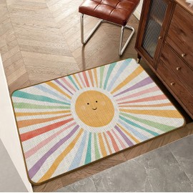 Qvapt Smiling Sun Boho Door Mat - Boho Welcome Mat, Boho Nursery Decor Front Door Mats Outdoor Entrance, Indoor Door Mats for Entryway, Boho Indoor Outdoor Door Mat, 17x30 Inches