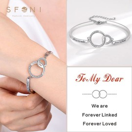 Ladies Bracelets for Womens,Adjustable Tennis Bracelets for Women-Sterling Silver Bracelet,Cubic Zirconia Crystal Silver Bracelet Gifts for Mother Her,Hypoallergenic Mum Bracelet