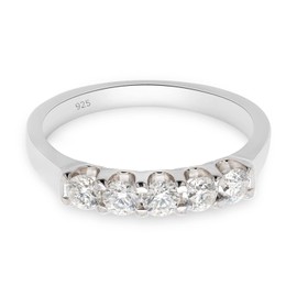 SAVEARTH DIAMONDS 1/2 Ct Round Cut Lab Created Moissanite Diamond Five Stone Wedding Ring for Women In 14K White Gold Over Sterling Silver U Prong (VVS1 Clarity, 0.50 Cttw) Ring Size-7