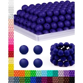 150PCS FIVEIZERO Silicone Beads 15mm for Keychain Making, Bulk Rubber Beads for DIY Crafts, Bracelets, and Necklaces - Silicone Beads Bulk, Keychain Beads, Rubber Beads for Pens.(Navy Blue)