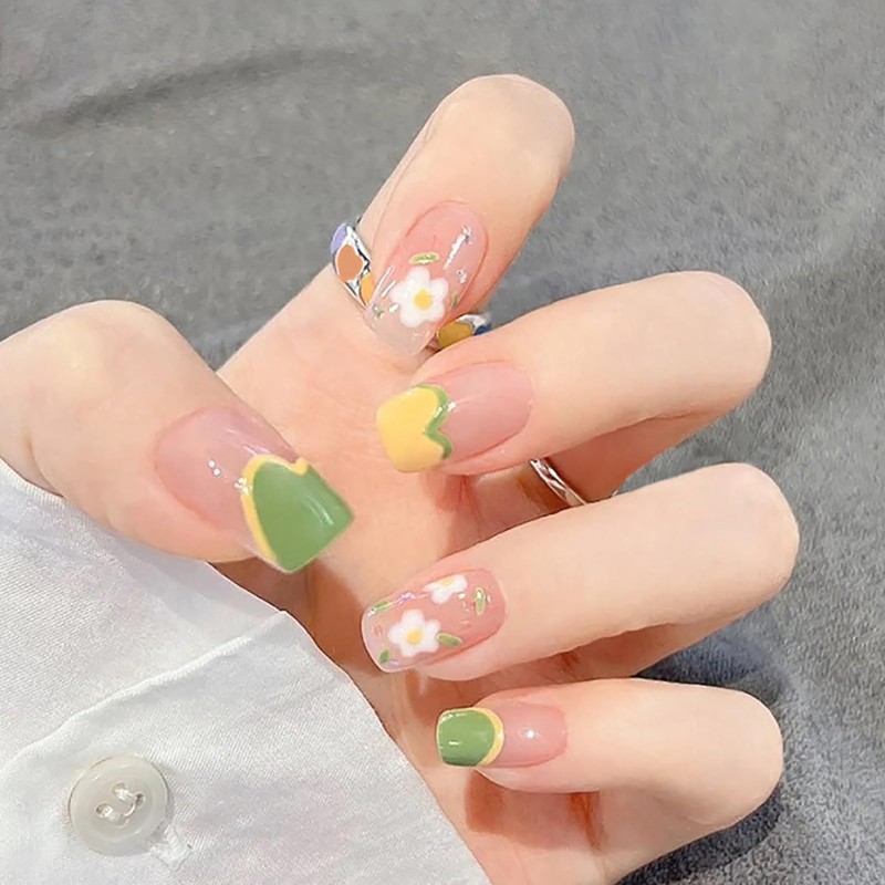 SEMTIM Nail Tips, 24 Pieces, Medium, Short, Round, False Nails,