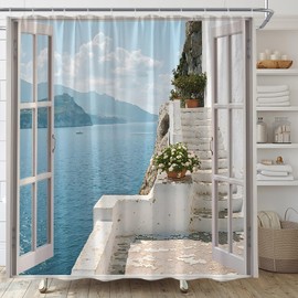 Italy Coastal Shower Curtain Italian Mediterranean Tuscan, 72 x 72 Inch
