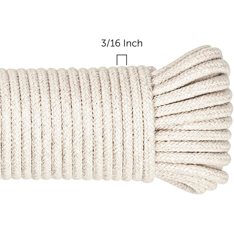 SteadMax 200ft Natural Cotton 3/16 Inch Rope, Heavy-Duty General-Purpose Utility