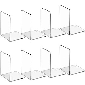 MaxGear Bookends Acrylic Book Ends Clear Book Ends for Shelves Decorative bookends for Shelves Non-Skid Book End Heavy Duty Bookend Book Holders for Shelves Book Stoppers (4 Pairs/8 Pieces, Large)