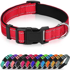 Erbine Reflective Dog Collar, Soft Neoprene Padded Nylon Pet Collar with Quick-Release Buckle, Adjustable for Mediunm Dogs,Red,M, 3/4" Width