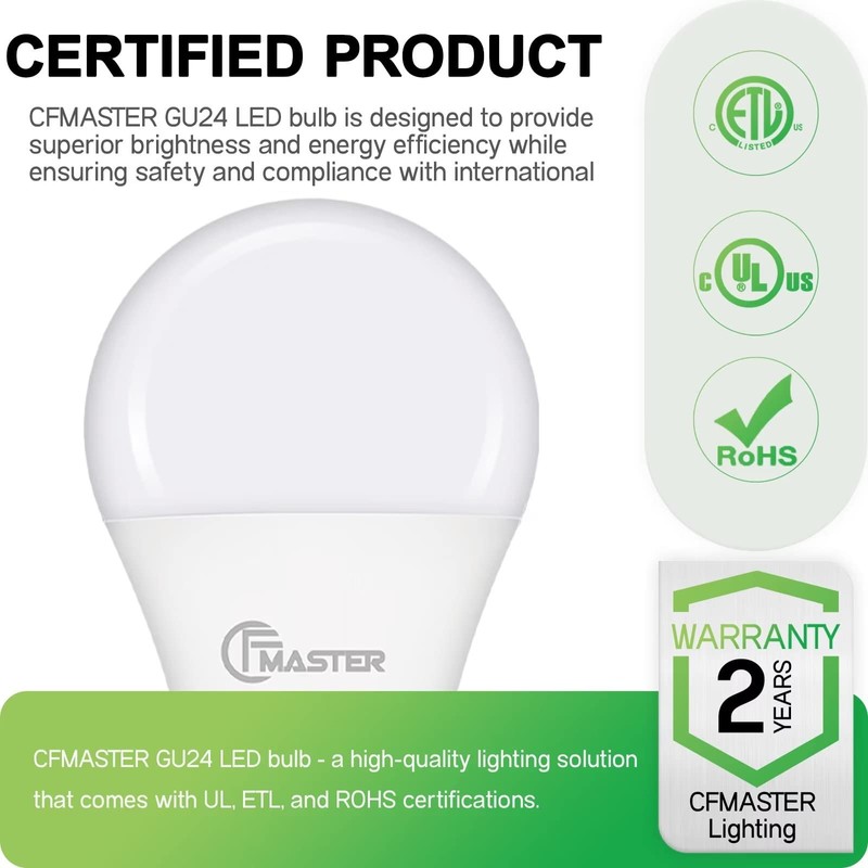 CFMASTER GU24 LED Light Bulb, 5000K Daylight, 9W(100W Equivalent), 800