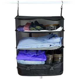 Travel Luggage Organizer Portable Travel Shelves Bag 3-Shelf Suitcase Cube Collapsible Hanging Closet Storage Bag Space Saver for Wardrobe Suitcase Carry On