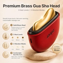 ZDEER GS5 Brass Heated Electric Gua Sha Facial Sculpting Tool with Vibration, Women's Facial Massager, LED Red Light Therapy for Neck & Face, Skin Fir