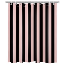 EOBTAIN Pink and Black Striped Shower Curtain for Bathroom Modern Abstract Minimalist Vertical Stripe Shower Curtain with 10 Hooks Vintage Aesthetic Bathroom Curtains Shower Set 72x60 Inch