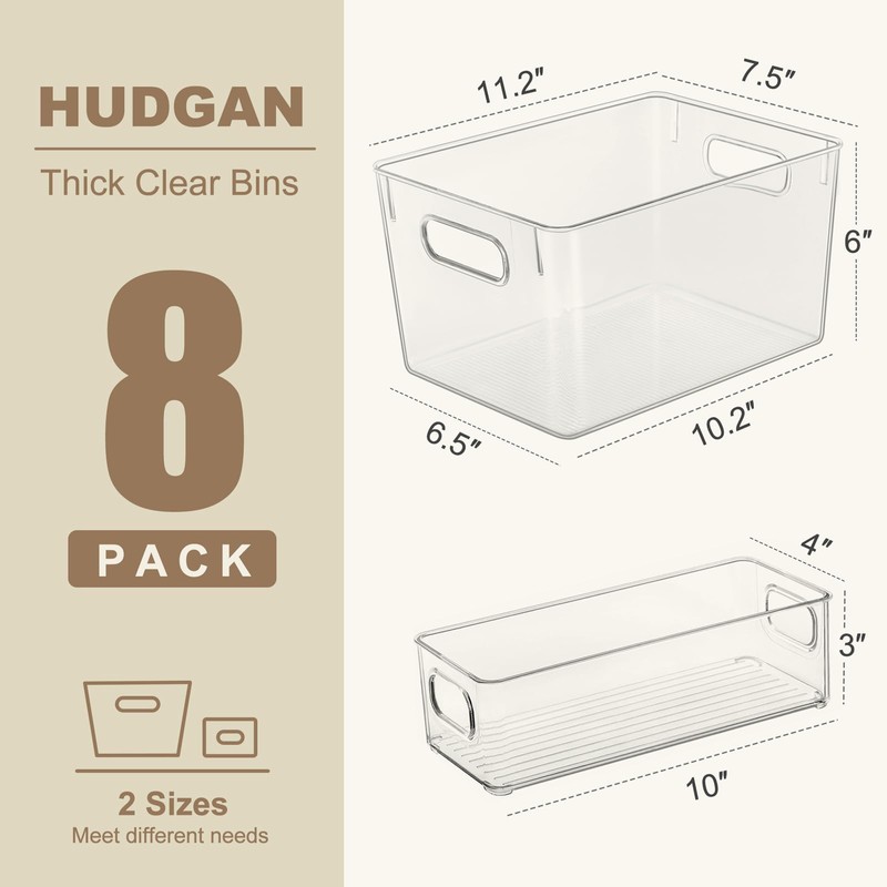 Hudgan Set of 8 Clear Plastic Storage Bins 4 Large