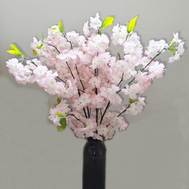 RHN Artificial Faux Cherry Blossom Branches Decor,37.5 in Fake Cherry Blossom Flowers Long Stems Realistic for Home Vase Arrangements Table Centerpiece Wedding Spring Decor(3 Pcs,Light Pink)