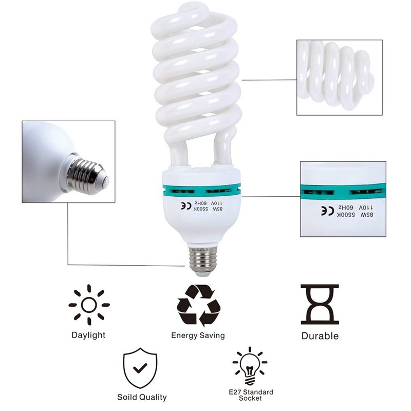 AQIRUI 2 x 85W Light Bulb 5500K CFL Daylight Spiral