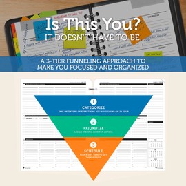 Planner Pad 7 Hole Loose Leaf 3-Tier Funnel Down 12 Month Organizer, July 2024 – June 2025 / Academic Year, 8 1/2" x 11” Large Black Ink