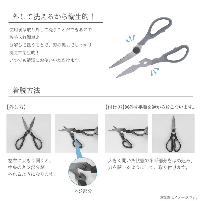 Takeda Corporation RH-20 Kitchen Scissors, Removable, Gray, 7.9 x 3.1