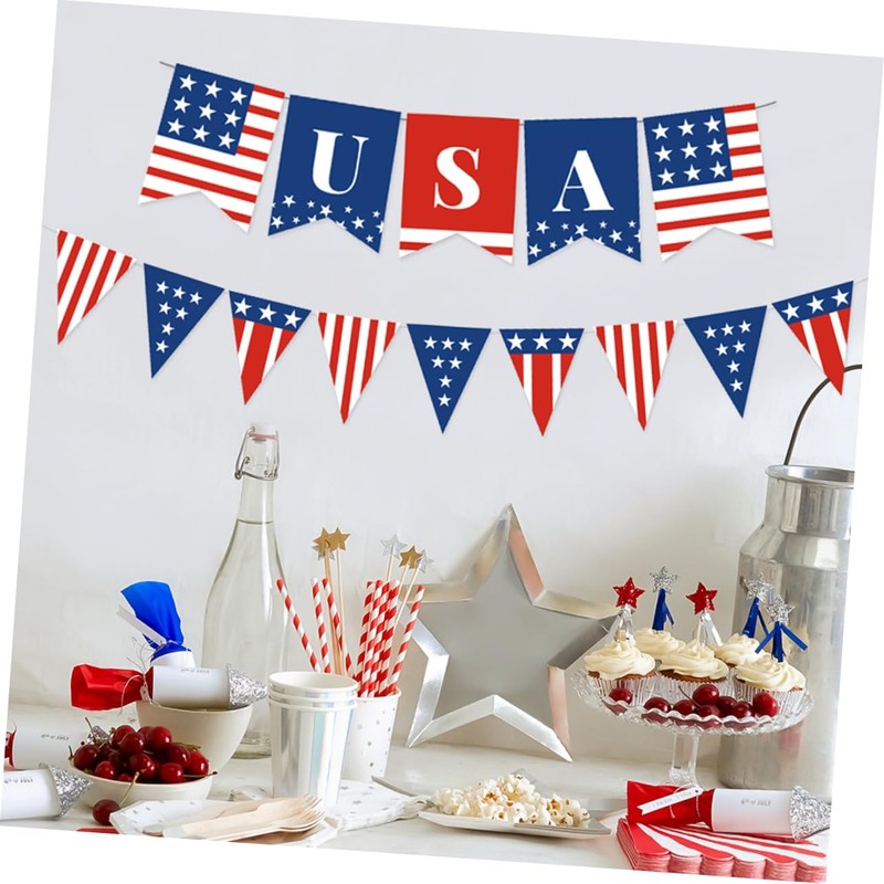 Alipis Independence Day Decor 2pcs American Flag Banner Patriotic Bunting
