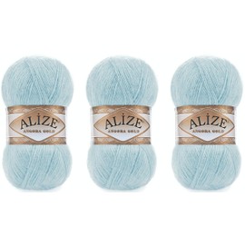 Alize Angora Gold Yarn 20% Wool 80% Acrylic Lot of 3skn 300gr 1805yds Thread Crochet Lace Hand Knitting Turkish Yarn (114-Light Aqua)