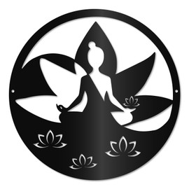 CREATCABIN Metal Wall Decor Zen Spiritual Meditation Wall Art Buddha Lotus Black Silhouette Hanging Wall Sculptures Artwork for Indoor Outdoor Yoga Bedroom Living Room Home Office Decor 11.8x11.8Inch