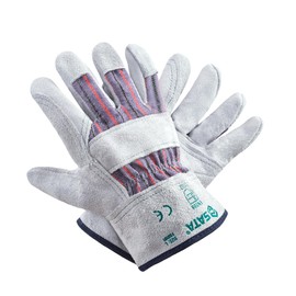 SATA 1 Pair Heavy Leather Duty Work Gloves, Original Double-layer Cowhide Half-leather work gloves, Cotton Lining, leather palm work gloves for Men and Women, Gardening gloves (GRAY, L)