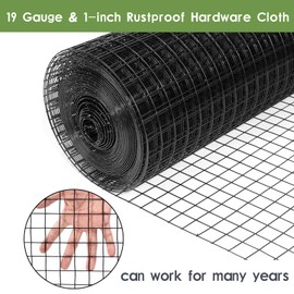 Tongmo 48" x 50' Black Hardware Cloth, 1inch Mesh Chicken Wire Fence, 19 Gauge Vinyl Coated Wire Poultry Net and Welded Wire Roll