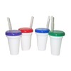 White Sipper Cups, Green Purple Red Blue Lids 12 Ounce