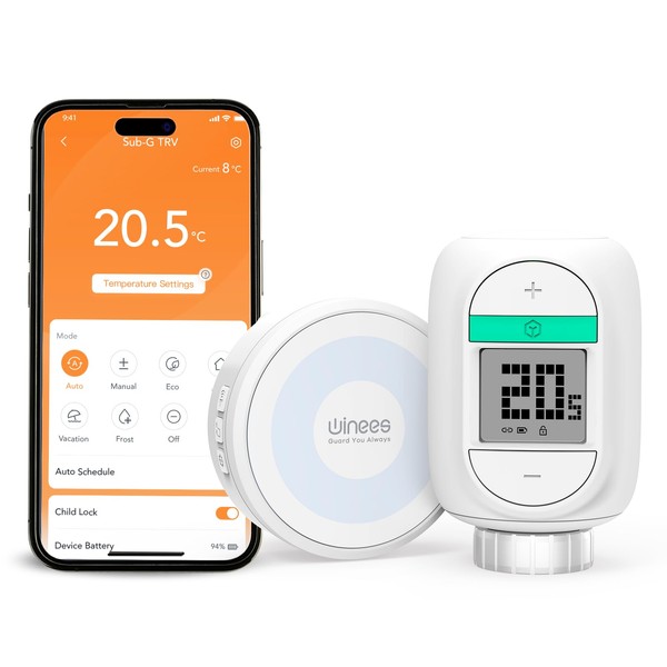 Winees Smart Radiator Thermostat Kit, 1 SubG Hub + 1