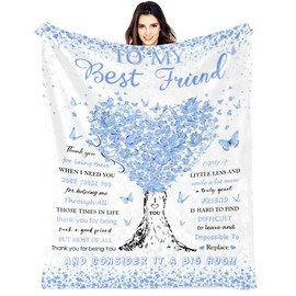 Friend Gifts from Bestie BFF, Birthday Gifts for Friend, Unique Blue Girls Women Throw Blanket Gifts for Graduation Christmas Wedding, Super Soft Cozy Warm Flannel Blanket 60"X50" to My Best Friend