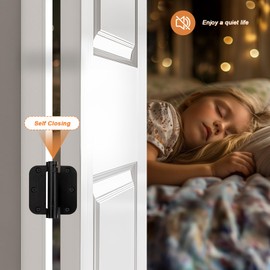 Probrico Self Closing Door Hinges 3.5 X 3.5 Inch, Black Spring Loaded Hinges with 5/8" Radius Corners, Adjustable Hinges for Bedroom, Interior Doors, 3 Pack