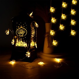 Cherub & Stork Ramadan Eid LED String Light - 20LEDs Eid Moon and Star Lights String - Ramadan Lights Decorations for Home - Islamic String Lamp for Indoor, Garden, and Patio - Eid Mubarak LED Light