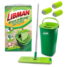 Libman Rinse 'n Wring Mop and Bucket System | Microfiber Floor Mop | Hardwood Floor Cleaner | Wet & Dry Mop | Clean & Dirty Water Chambers | Power Blades | 4 Total Microfiber Pads