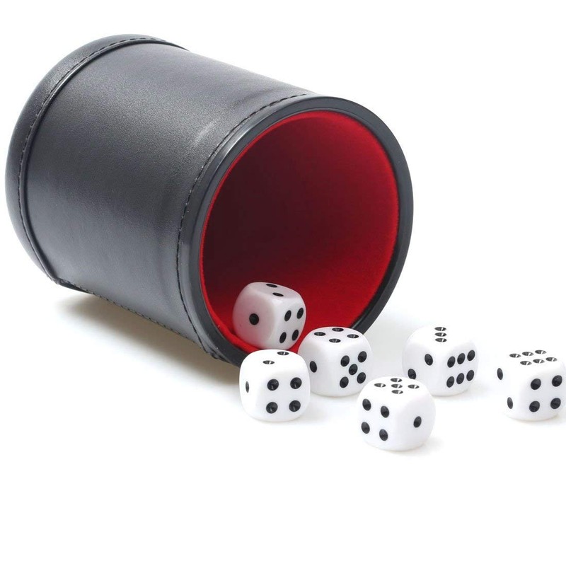 PU Leather Dice Cup with 6 Dice Felt Lining Silent
