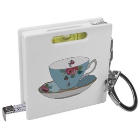 Azeeda 'Floral Teacup' Keyring Tape Measure/Spirit Level Tool (KM00018012)