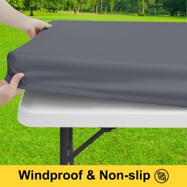 Smiry Picnic Table Cover with Bench Covers, Waterproof Elastic Fitted Polyester Tablecloths for 6 Ft Rectangle Tables, Washable Windproof Tablecloth for Camping, RV & Outdoor (Grey, 30x72 Inches)