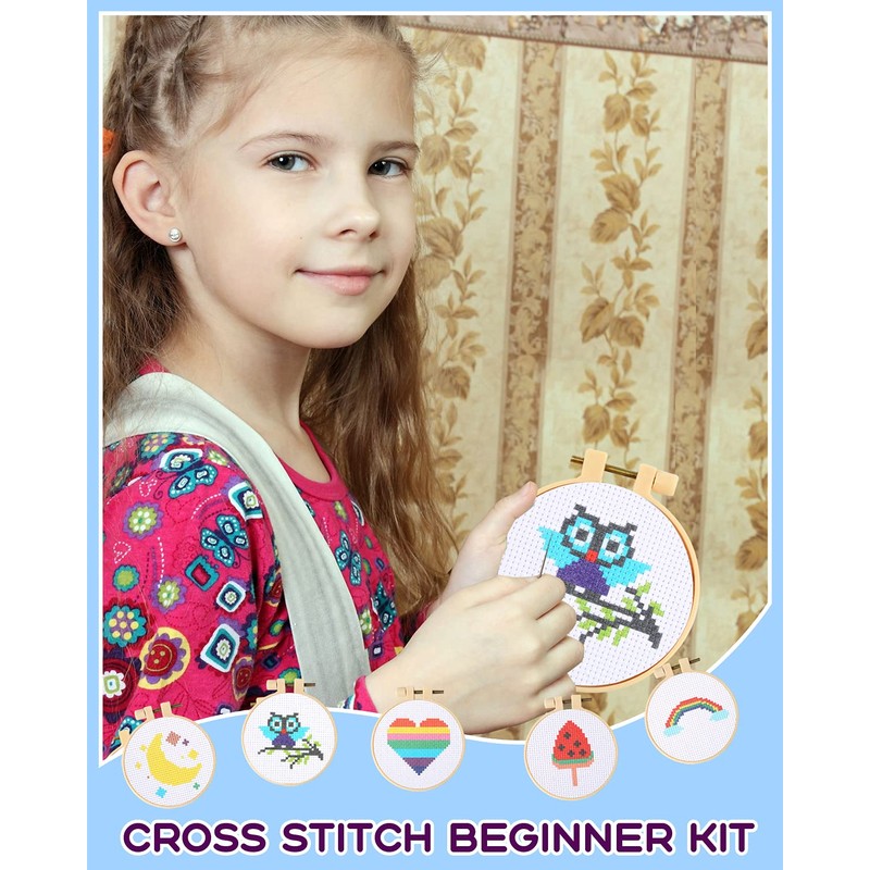 Pllieay Cross Stitch Beginner Kit for Kids 7-13, Includes 6