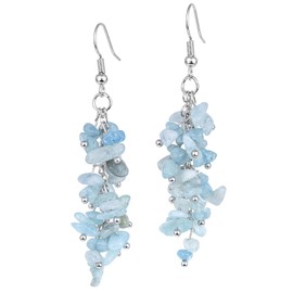 Nupuyai Aquamarine Crystal Stone Long Tassel Drop Earrings for Women, Chakra Healing Stone Dangle Earrings for Wedding Party Vacation, 62mm