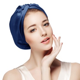 22 Momme 100% Pure Mulberry Silk Sleep Cap for Women Hair Care,Double Layer Natural Silk Bonnet Shower Cap Hair Wrap for Sleeping,Silk Night Hat with Elastic Stay On Head For Wash/Makeup
